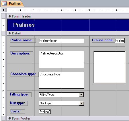 Design view of form Pralines.