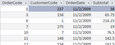 Example of a query with order data.