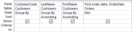 Design query first order per customer.